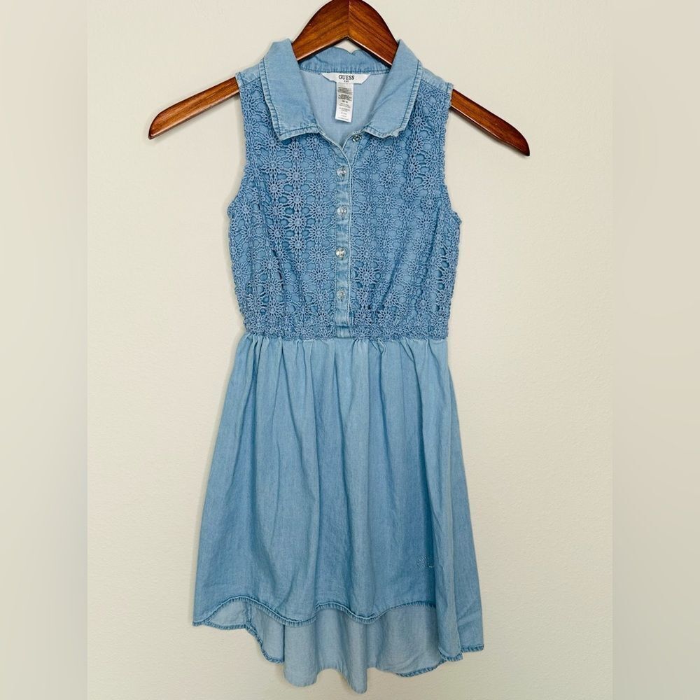 Guess Girls Sleeveless Blue Denim Dress Small (7-8)